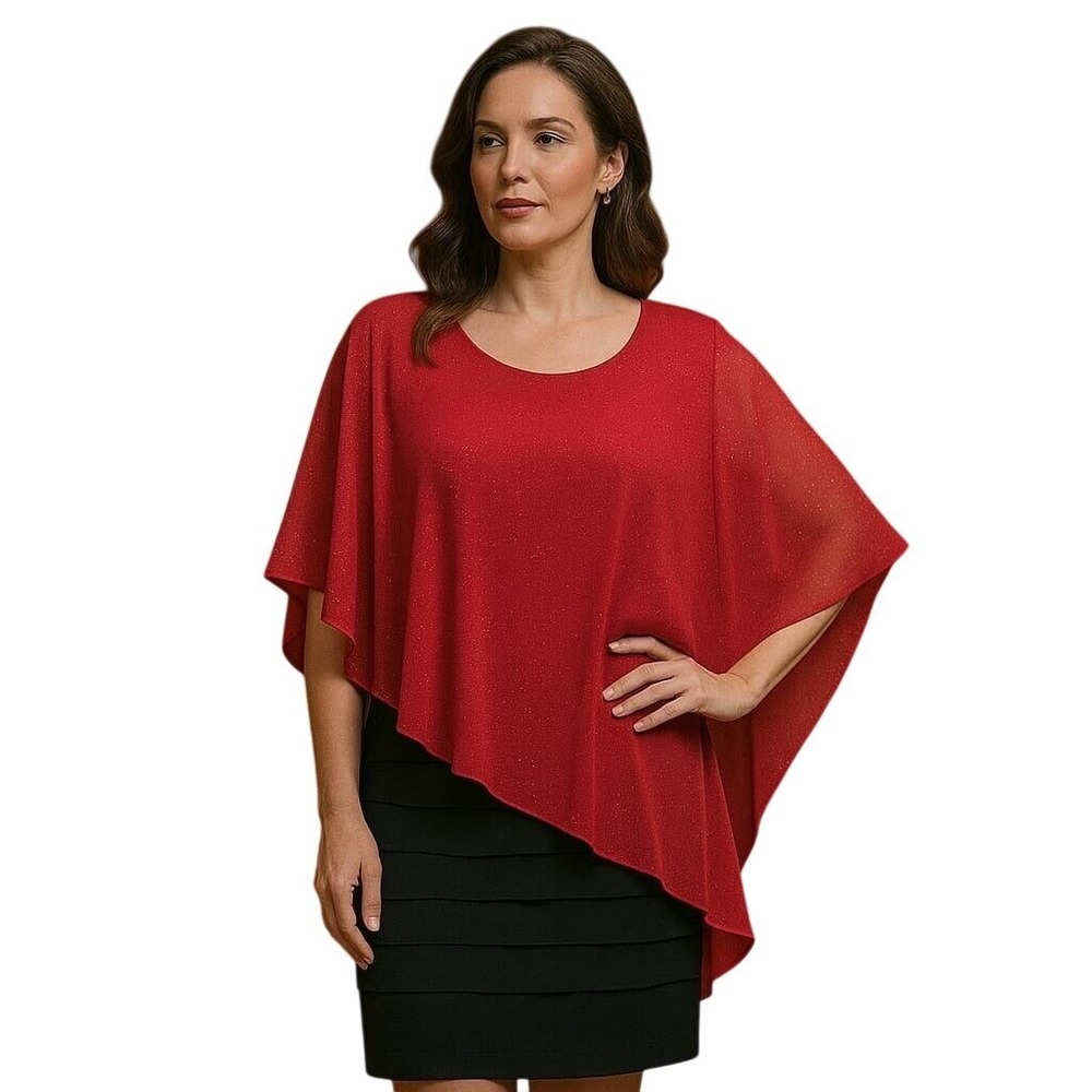 Enfocus Red‎ Sparkle Overlay Cocktail Dress Evening Party Formal Wear 14W